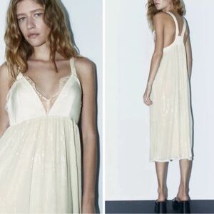 Zara White Sequin Slip Dress